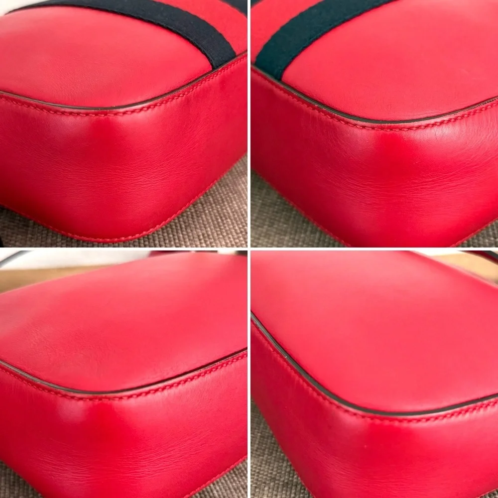 Authentic Gucci Webby Bee Shoulder Bag crossbody red leather small